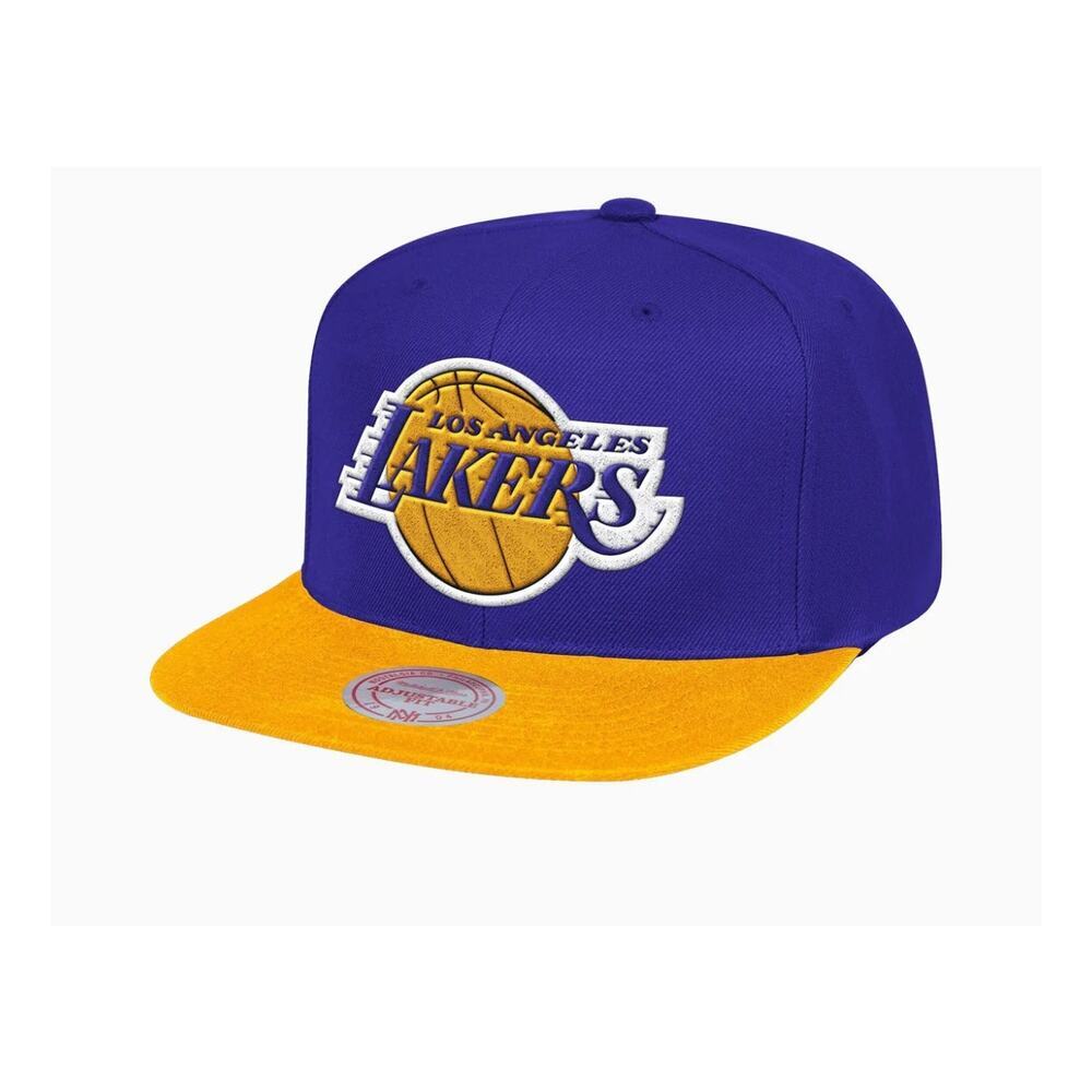 LA Lakers Mitchell & Ness NBA Snapback Hat Cap 3D Logo Purple Yellow NWT